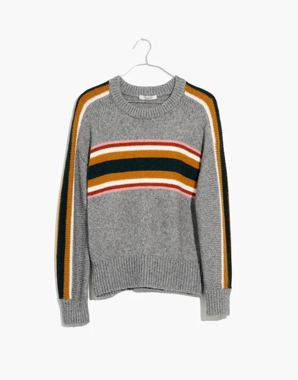 Madewell Striped Heath Pullover Sweater Heather Stone Baby Alpaca Cropped Size S